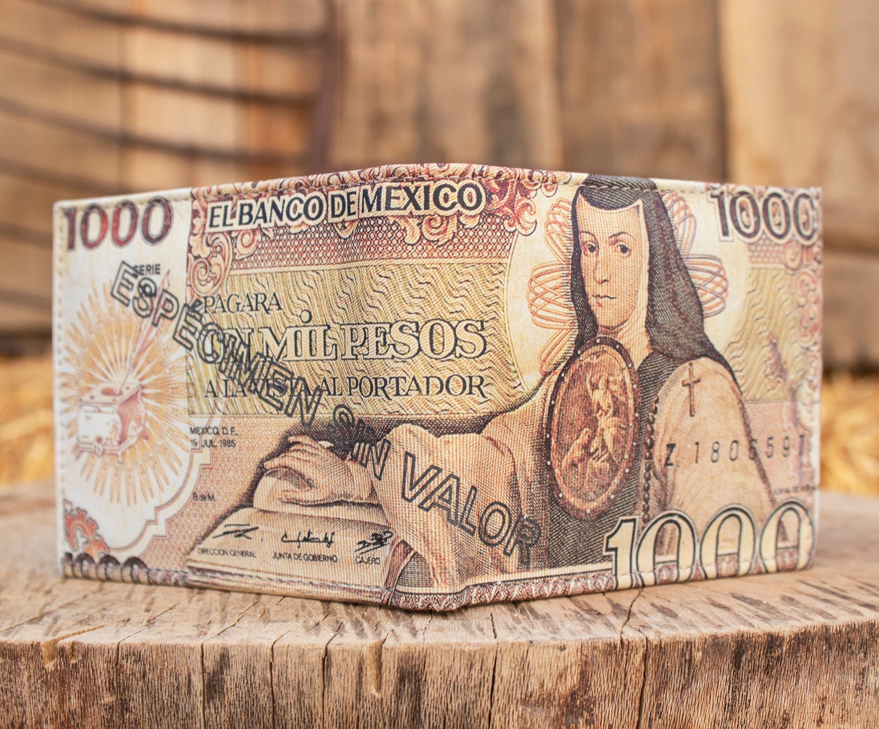 メキシコ 1000 ペソ紙幣 メキシコレザー レーザープリント 二つ折り財布 - Etsy 日本