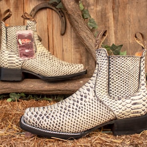 MENS LEATHER COWBOY Snake Skin Faux Square Toe Half Boots Botines - Etsy