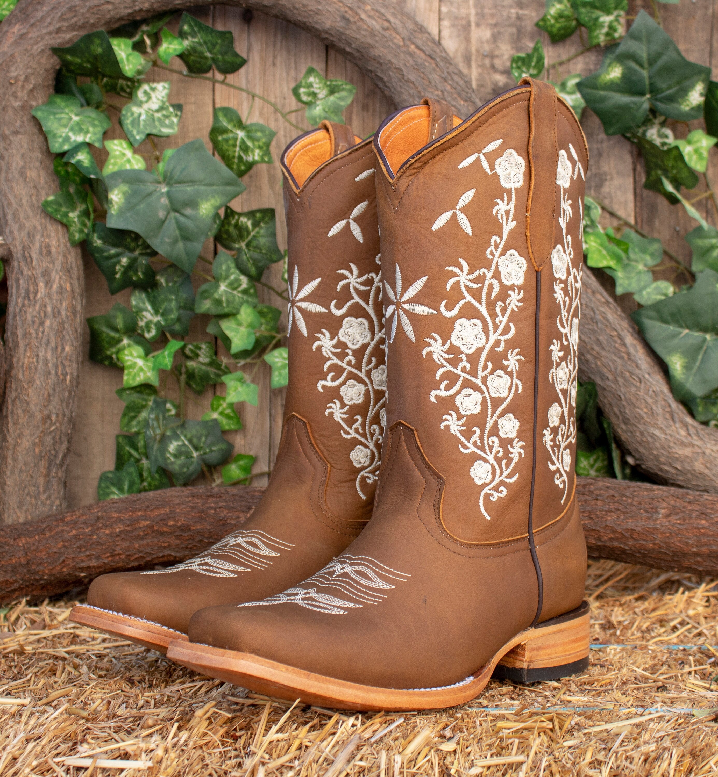 WOMENS COWGIRL Square Toe Leather Embroidered - Etsy