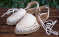Womens LEATHER rose stamped lace up flat huarache MEXICAN SANDALS product logo