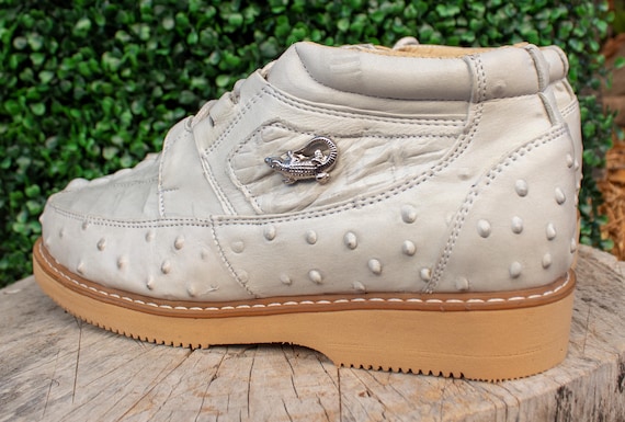 MENS CROCODILE OSTRICH Faux Print Casual Ivory Sneaker  display picture 1