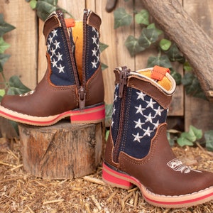 Boys Girls Baby USA Stars EMBROIDERED AMERICAN Flag unisex leather cowgirl cowboy boots image 3