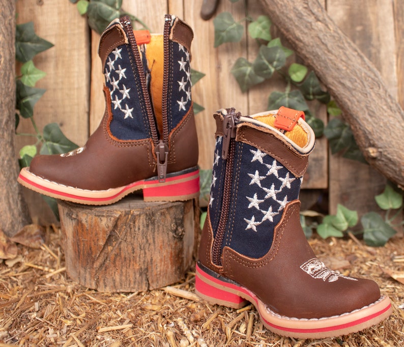 Boys Girls Baby USA Stars EMBROIDERED AMERICAN Flag unisex leather cowgirl cowboy boots image 3