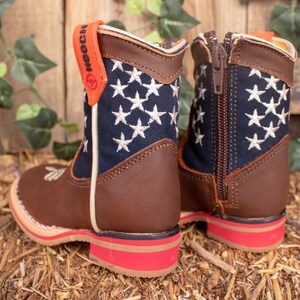 Boys Girls Baby USA Stars EMBROIDERED AMERICAN Flag unisex leather cowgirl cowboy boots image 5