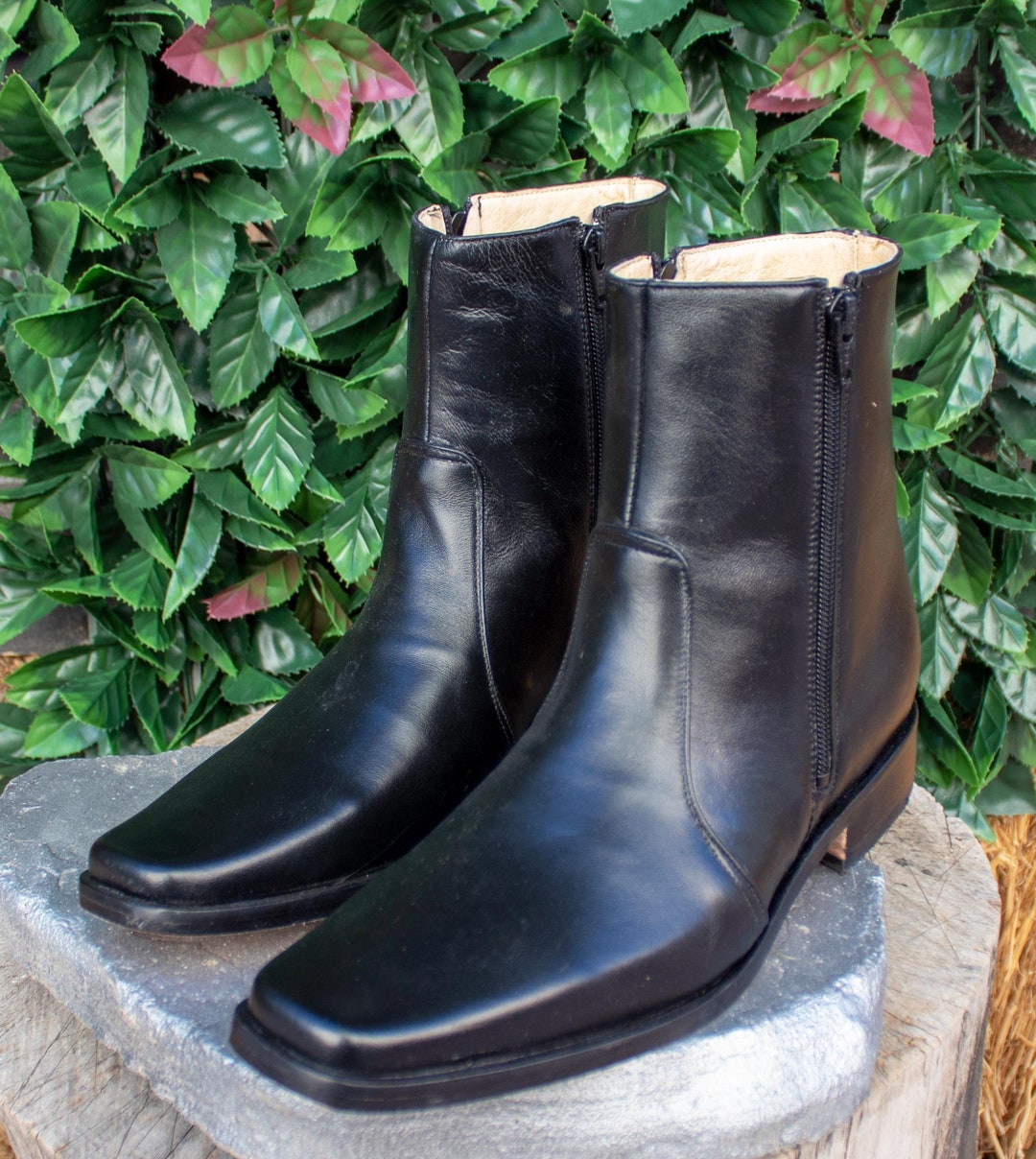 Mens DEER Skin LEATHER Square Toe Half Boots Botines With Side
