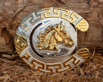 Handsome Vintage Alpaca Silver Abalone Shell Inlay Horse  display picture 3