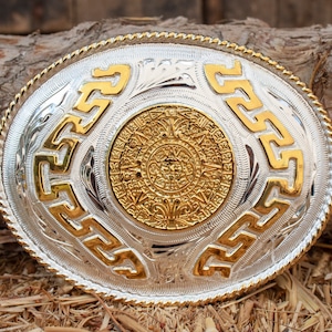AZTEC CALENDAR calendario Azteca cowboy western belt buckle