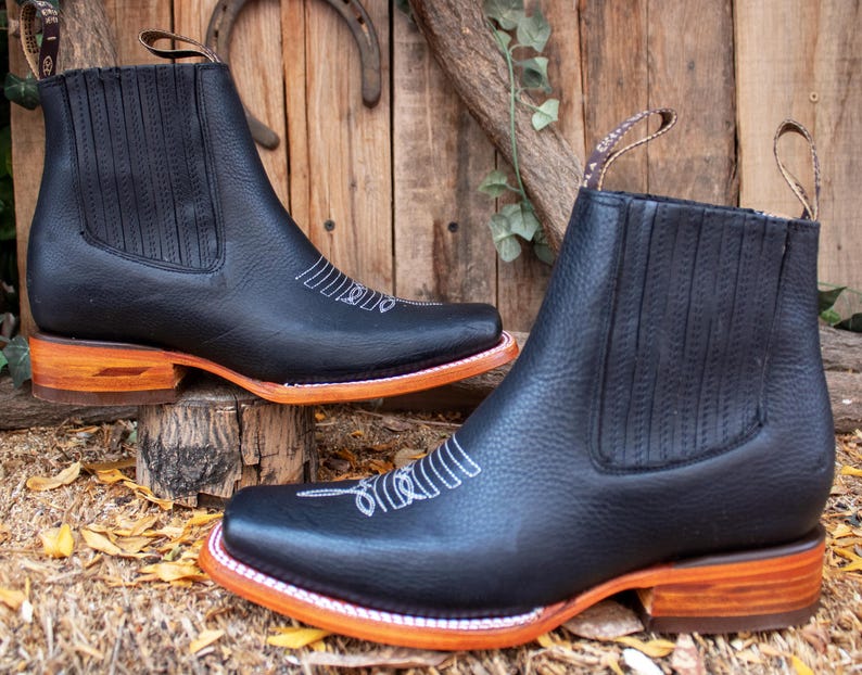 MENS Genuine LEATHER COWBOY Rodeo Square Toe Half Boots Botines - Etsy