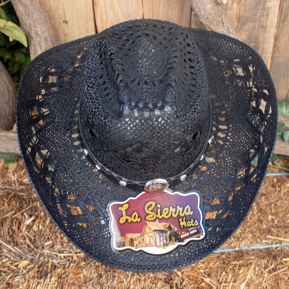 WOMENS Black Natural STRAW COWGIRL Western Cowboy Hat - Etsy display picture 1