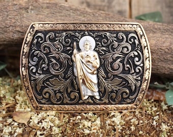 SAN JUDAS St JUDE cowboy western metal engraved belt buckle