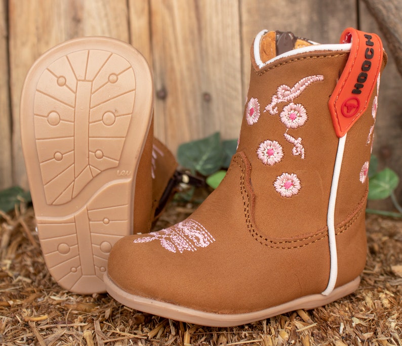 Filles Bébé FLEUR ROSE BRODÉE bottes de cowboy en cuir à bout rond image 6