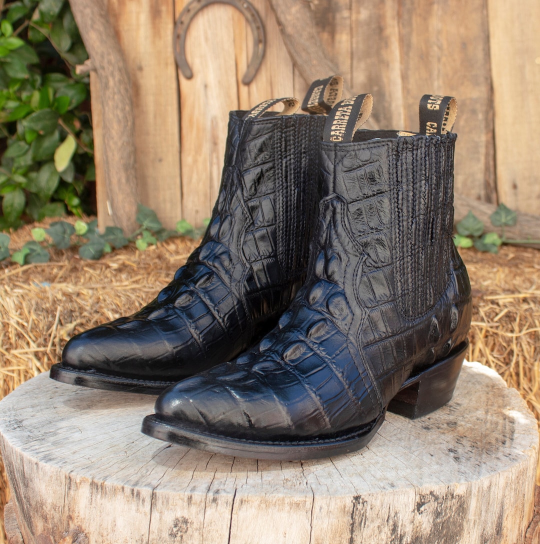 MENS LEATHER COWBOY Pointed Toe Alligator Crocodile Print Half Ankle Boots Botines Etsy UK