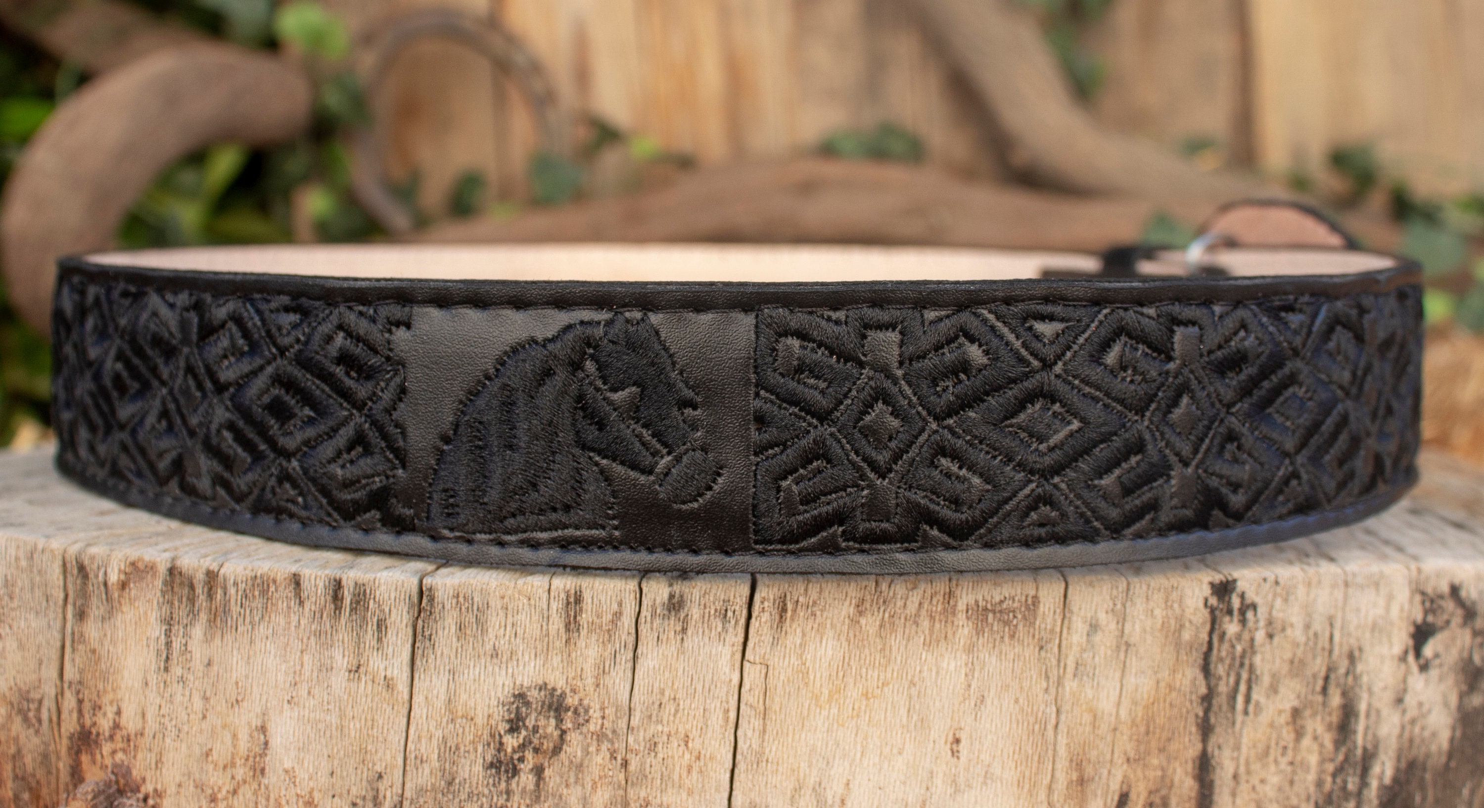 MENS WESTERN LEATHER Horse Caballo Black Embroidered Leather  display picture 2