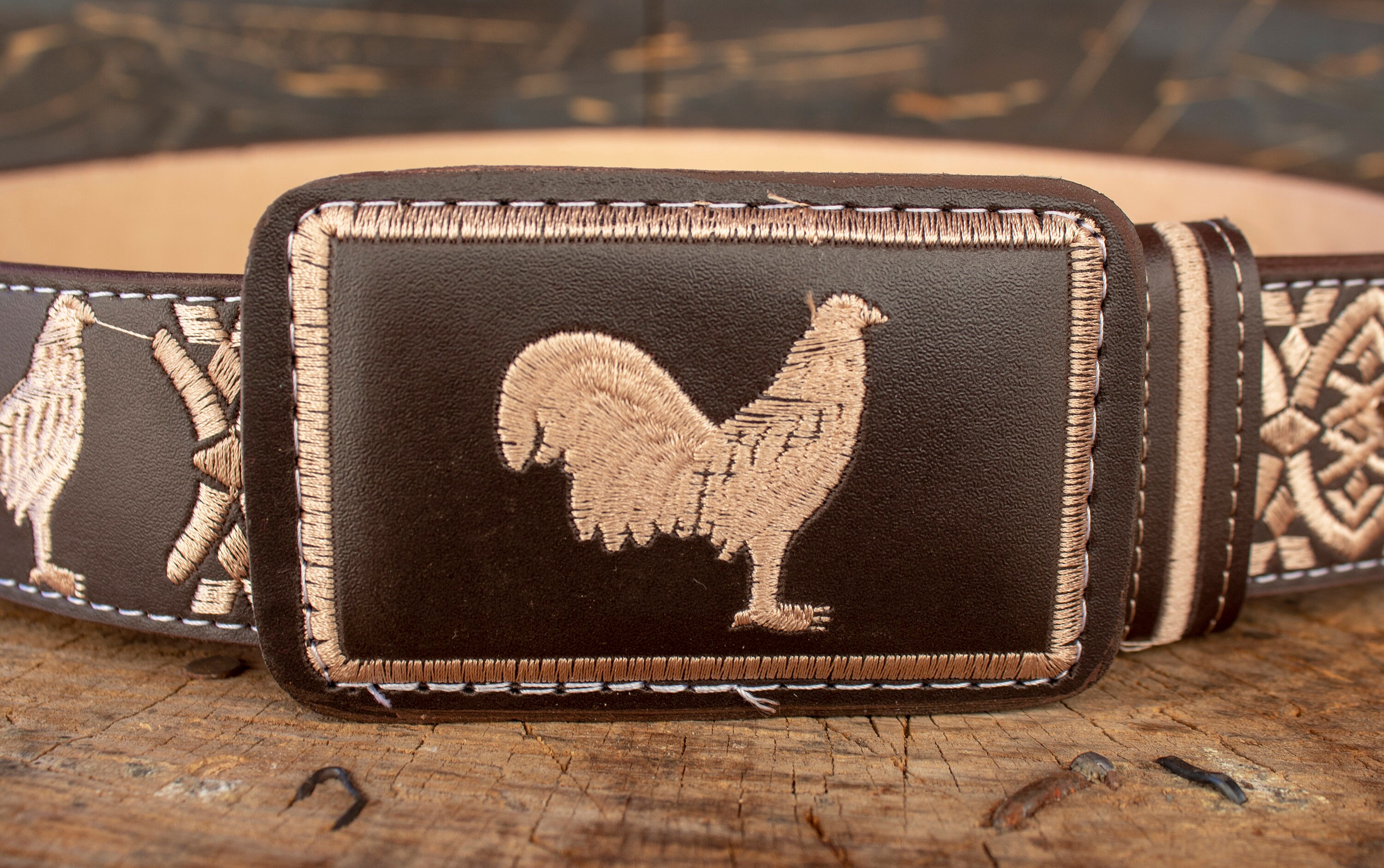 MENS WESTERN LEATHER Rooster Gallo Embroidered Leather Belt Etsy Canada