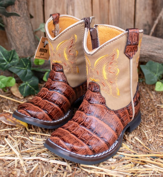 BABY Toddler Kids Youth CROCODILE Faux Unisex Square Toe Leather