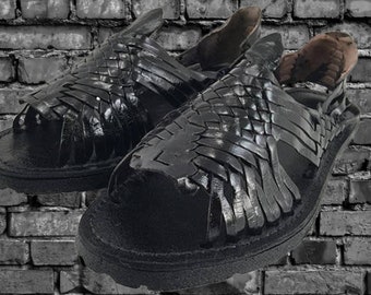 MENS LEATHER HUARACHE Black sandals made in mexico with tire sole *all sizes