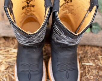 Stivali Western Bambino In Vera Pelle Nera – Veretta Boots, Made In Mexico, Punta Quadrata