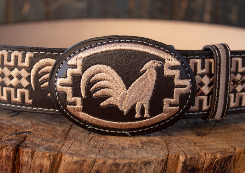 MENS WESTERN LEATHER Rooster Embroidered Leather Belt Etsy