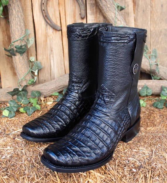 MENS CROCODILE Black Faux Alligator Cocodrilo Leather Cowboy  display picture 3