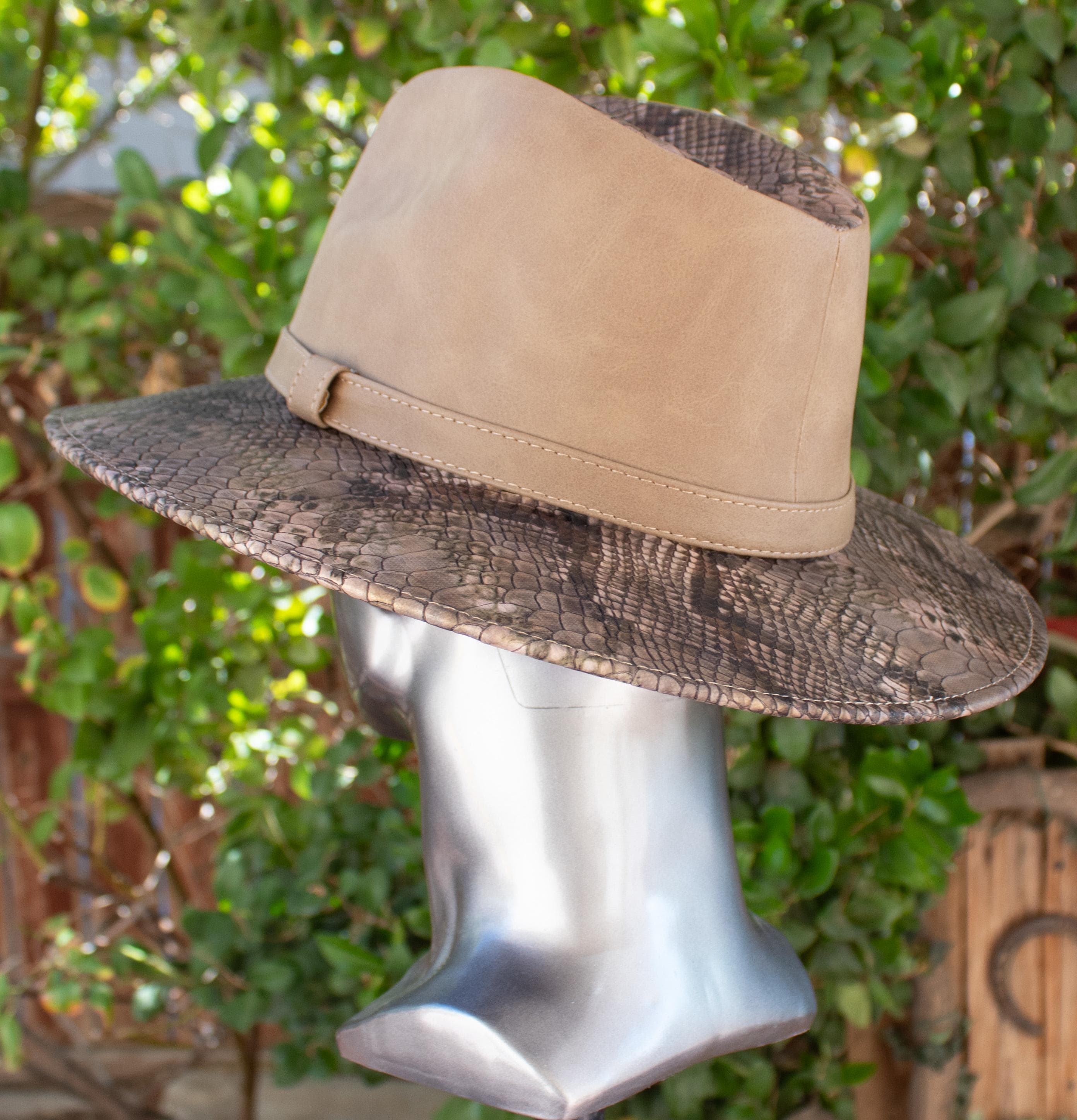 Ivory Snakeskin Print Steer Head Cowboy Brim Fedora Hat Western Panama Accessory Cowboy Deluxe - Patterned Panama Hat with Leather Band  main image 3