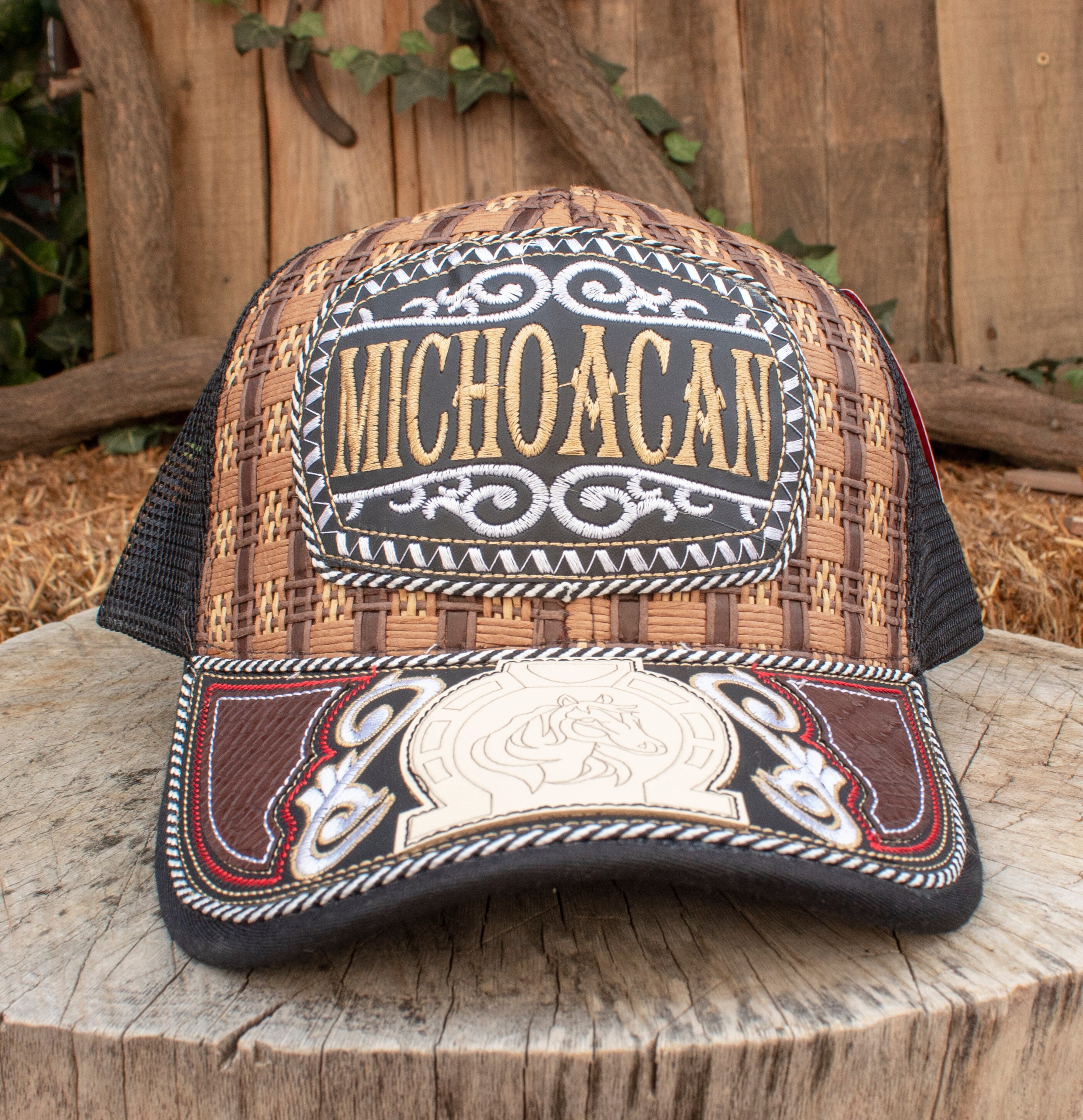 Cowboy Trucker Hat with Metal Horse Embellishment PU Leather Western Country Western Cowboy Horse Patch Black Mesh Back Trucker Hat | eBay main image 3