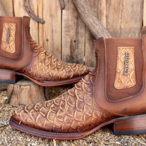 MENS LEATHER COWBOY Snake Skin Faux Square Toe Half Boots Botines - Etsy