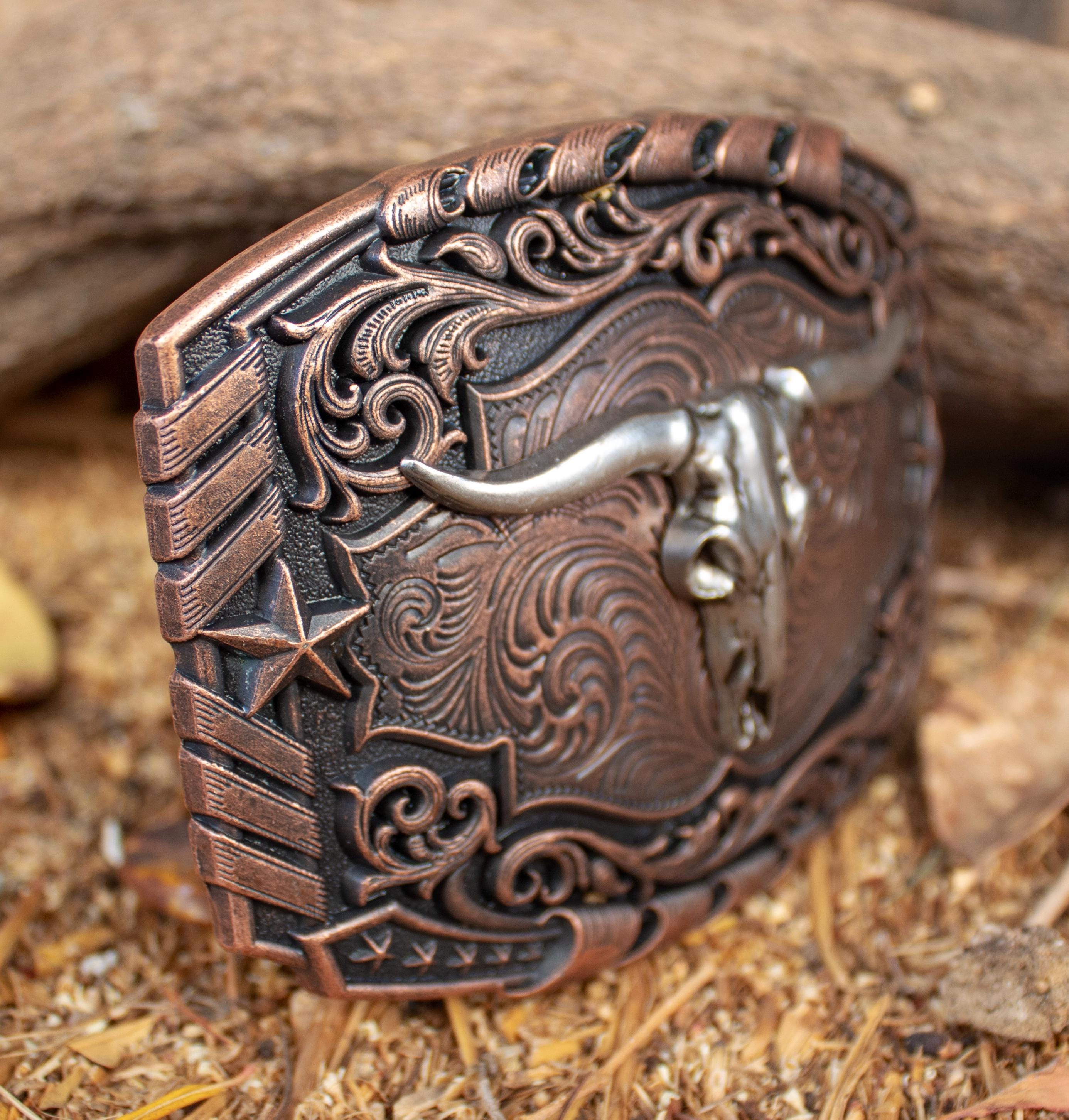 LONGHORN Bull TORO Metal Engraved Cowboy Western Belt Buckle 