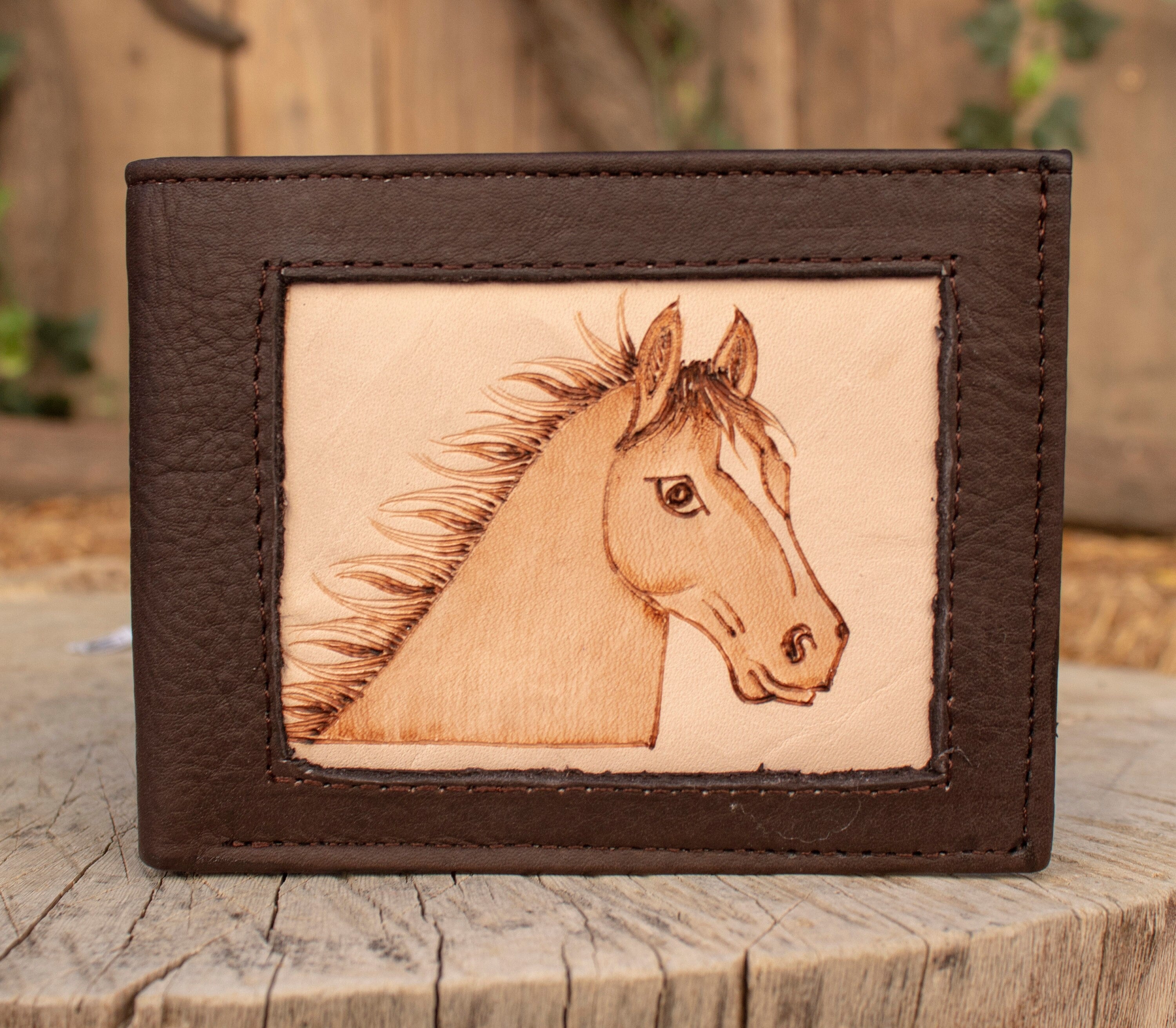 HORSE Caballo LEATHER WALLET Cockfighting Bi-fold Wallet Cartera