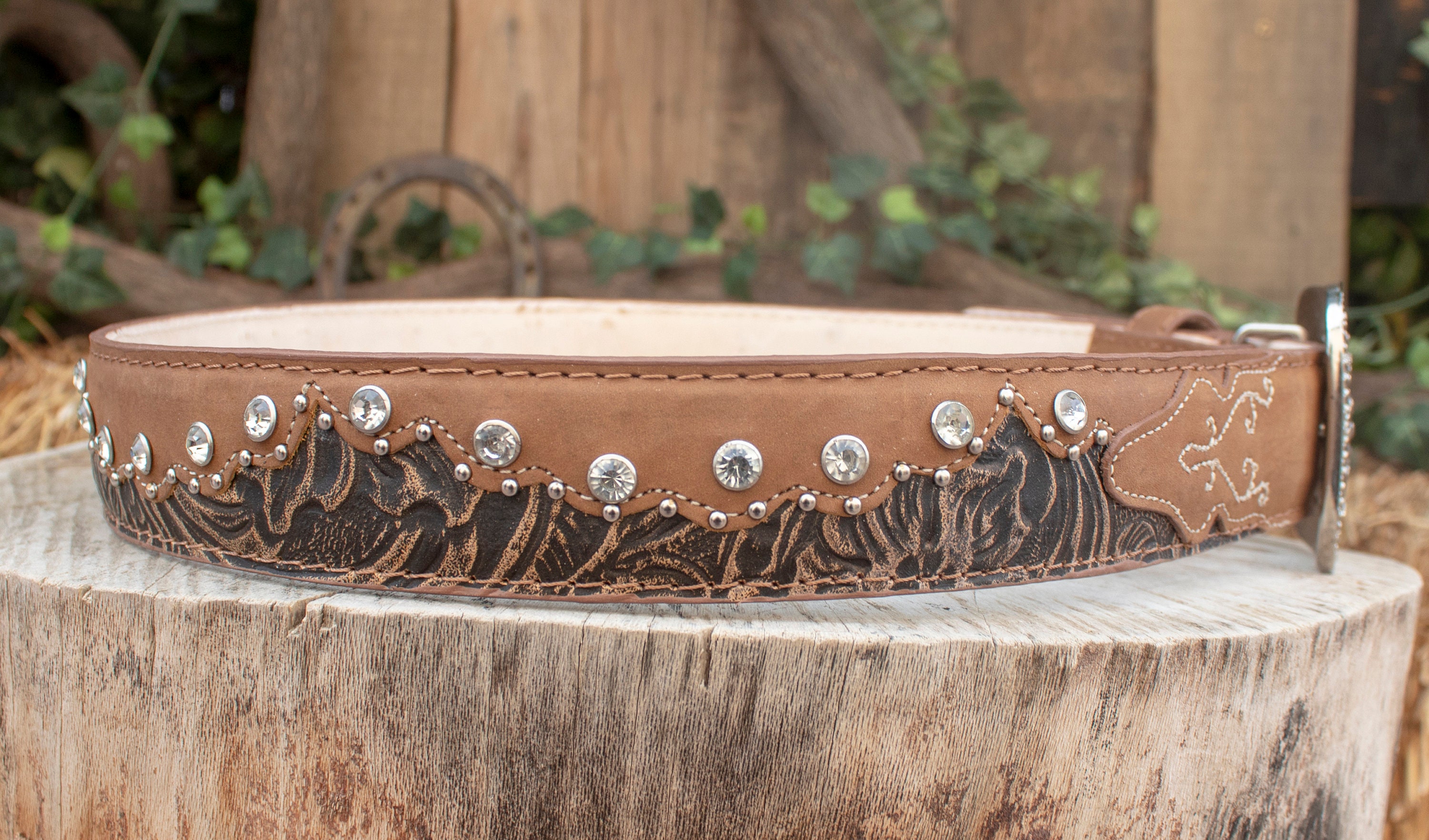 Beautiful HAND TOOLED Brown Cowhide Leather Rhinestone Western Cowgirl BELT XZQTIVE Women Men Western Belt Vintage Country Belts For  main image 4