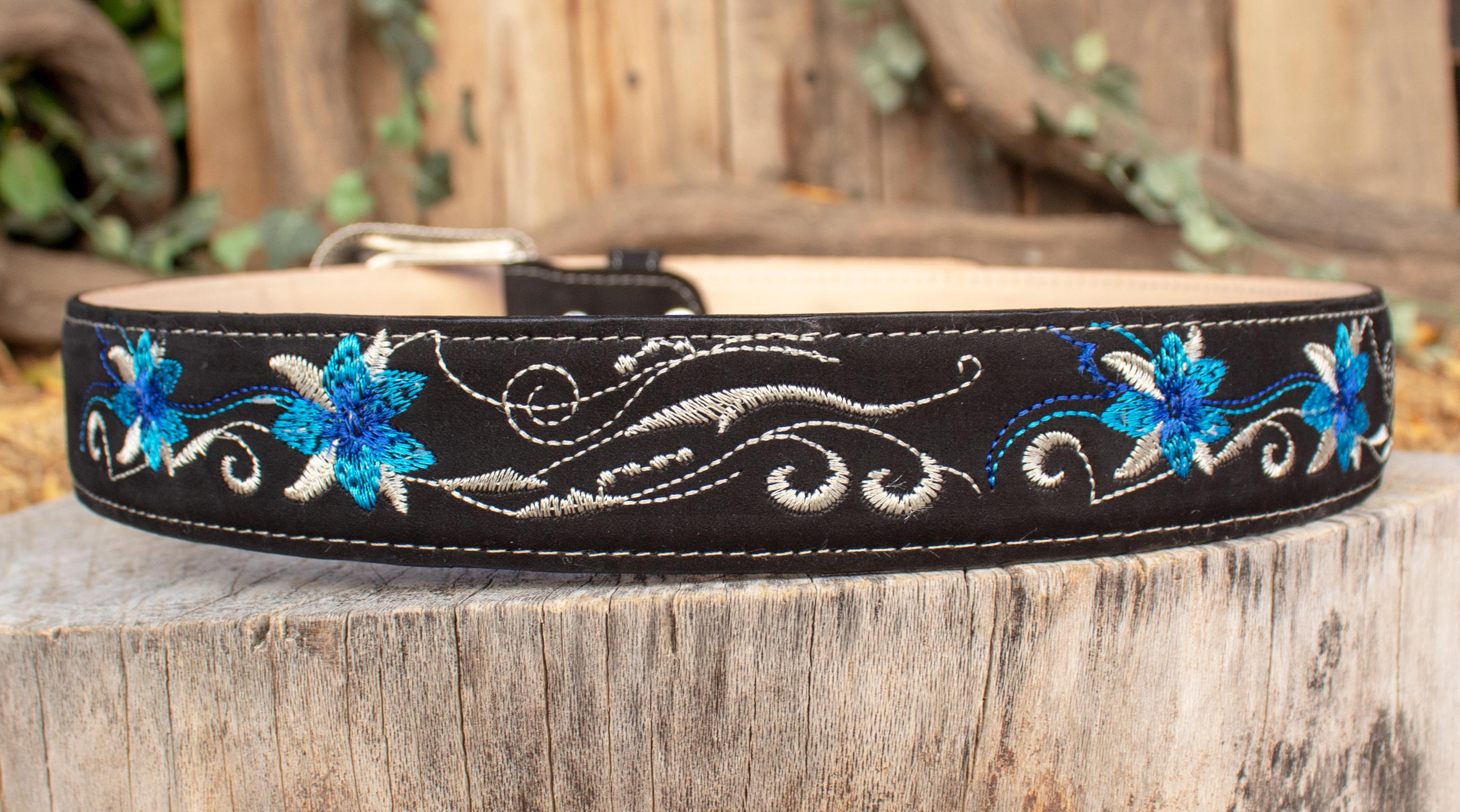 WOMENS Blue LILLY EMBROIDERED Western Cowgirl Cowboy Black Leather