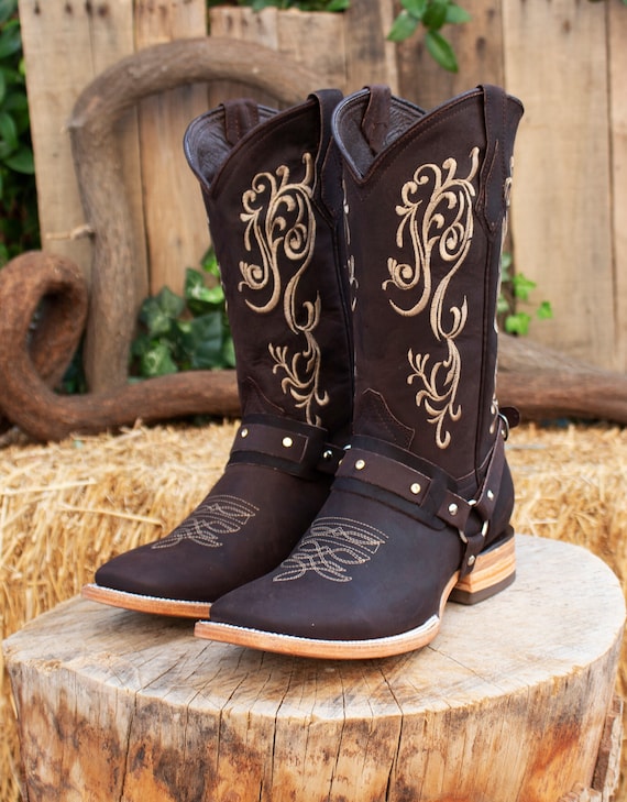 WOMENS COWGIRL Cowboy Square Toe Leather Western Embroidered BOOTS 