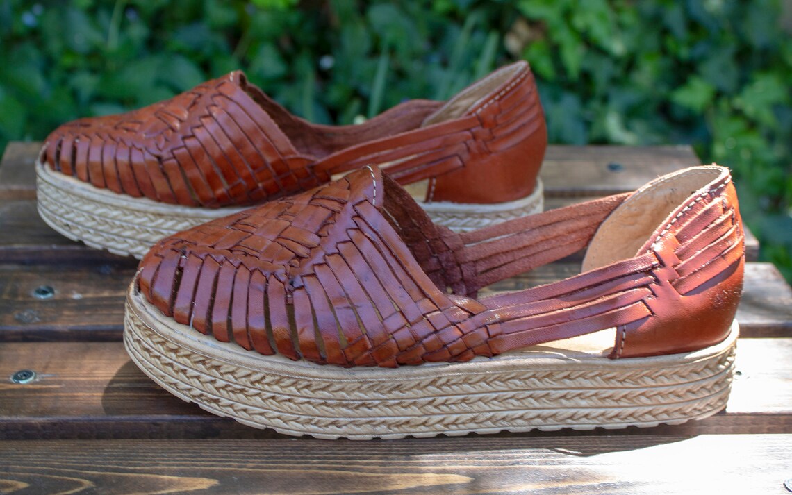 WOMENS FLATFORM brown LEATHER Mexican Sandals Etsy