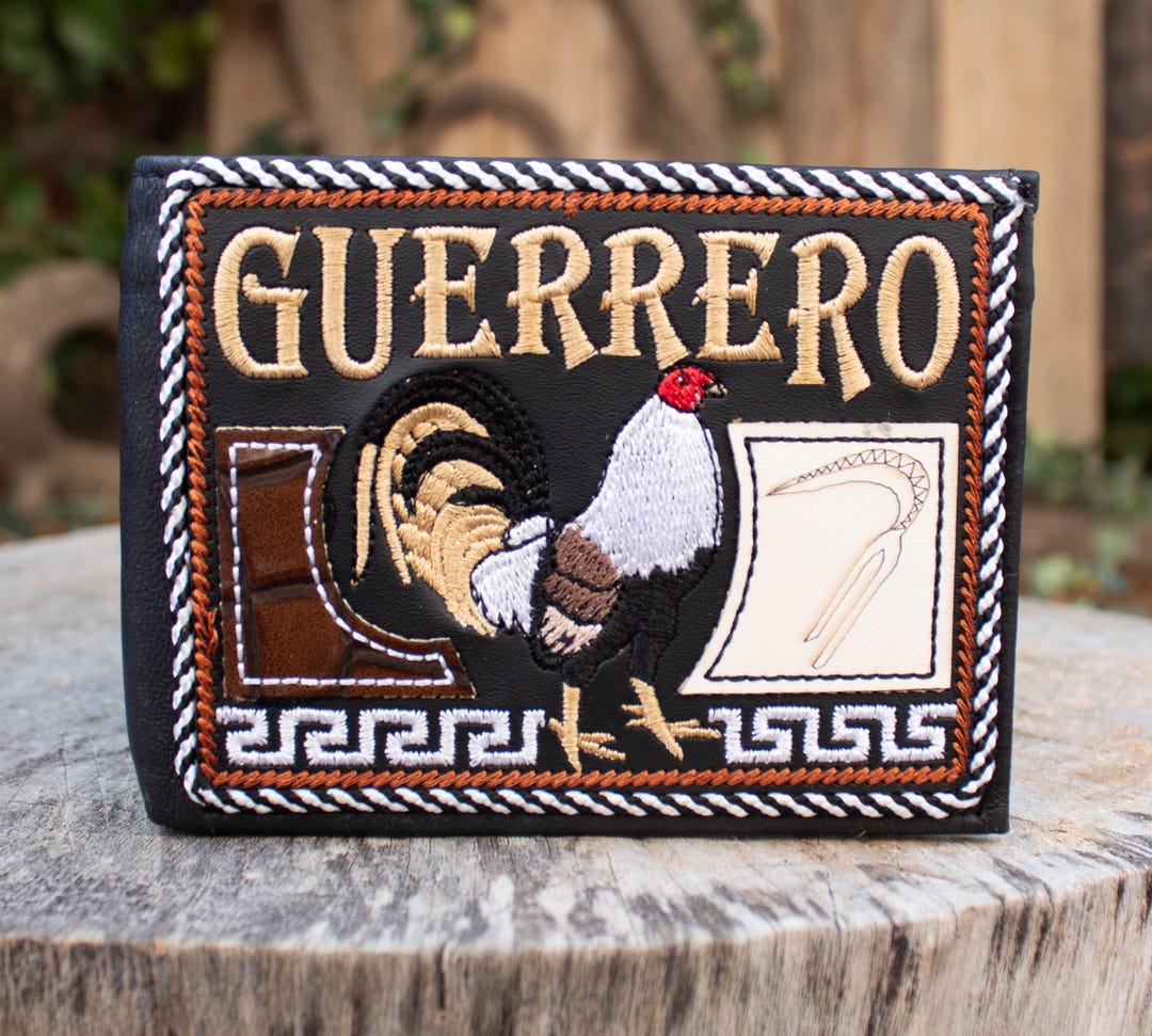GUERRERO Mexico ROOSTER Gallo EMBROIDERED Leather Bi Fold Wallet