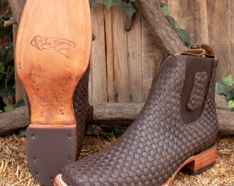 Western Cowboylaarzen Voor Heren, Slangenleer, Reliëf, Puntige Neus, Lederen Halfhoge Chelsea-Laarzen, Vintage Ruiterlaarzen,Dark brown,39 EU