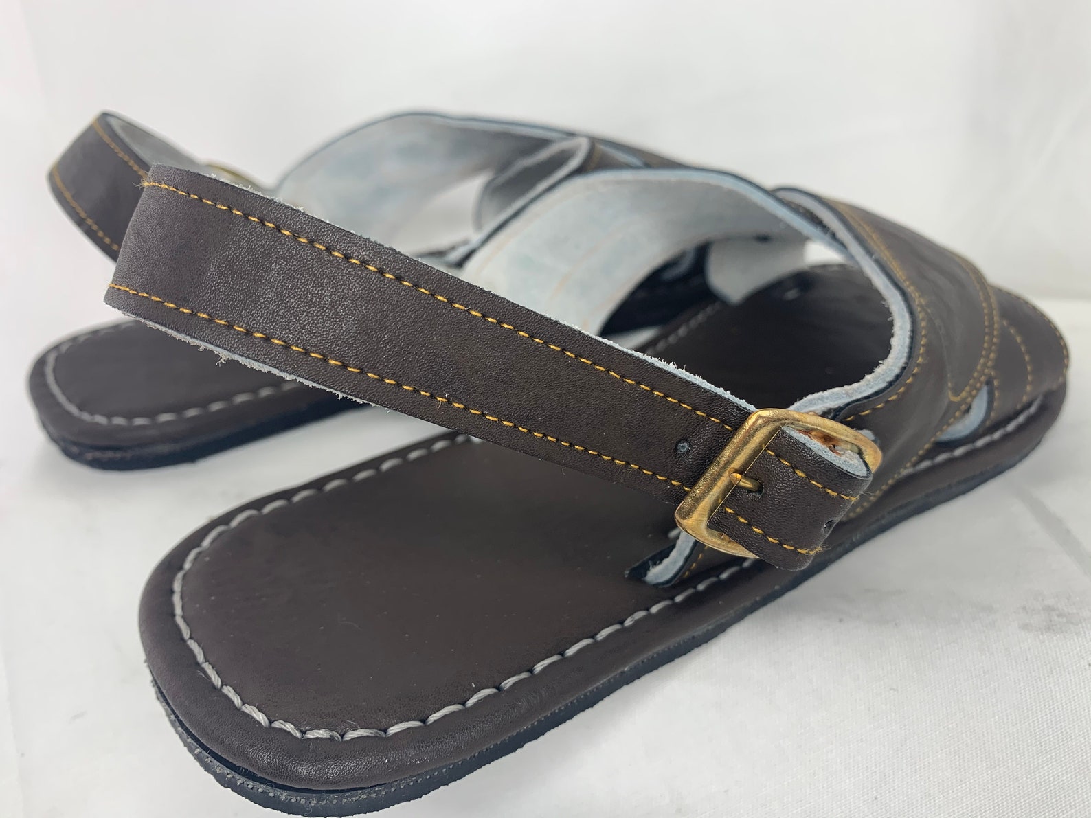 MENS LEATHER 2 STRAP Brown Mexican Sandals With Tire Sole Size - Etsy