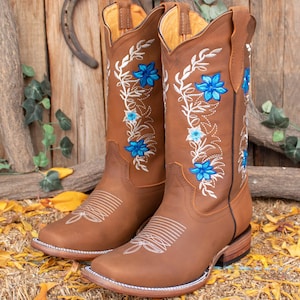 DAMES COWGIRL cowboy leren leren cowboylaarzen met geborduurde bloemen