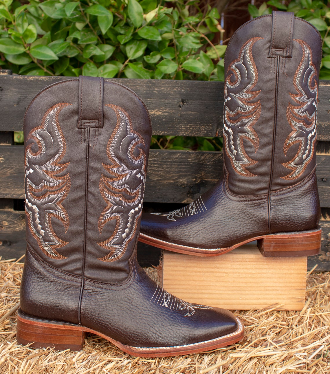 MENS Deer Skin LEATHER COWBOY Western Rodeo Square Toe Boots Etsy