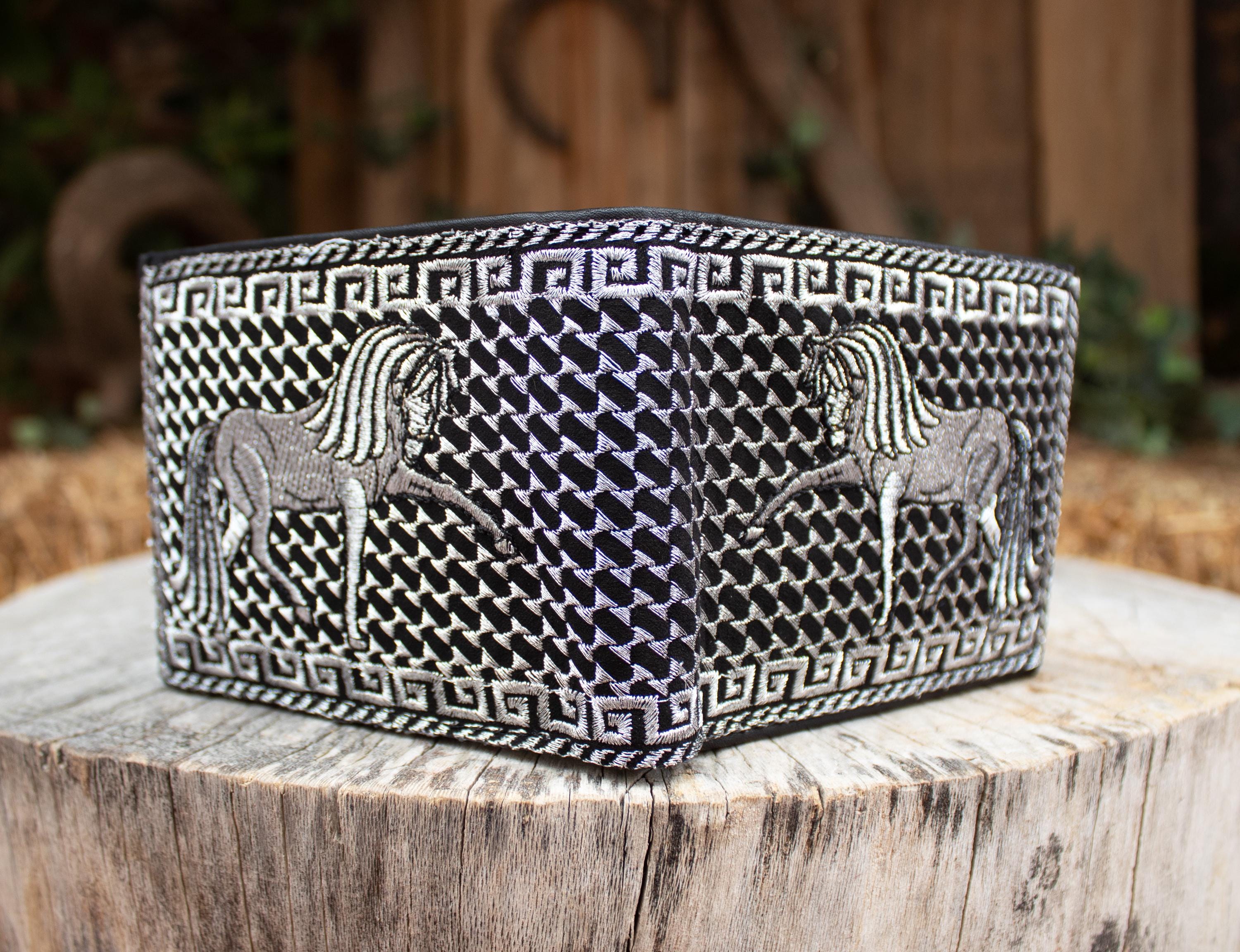WESTERN Clydesdale HORSE Silver EMBROIDERED Leather Bi Fold
