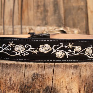 WOMENS BLACK rose EMBROIDERED Western cowgirl cowboy leather belt cinto image 3