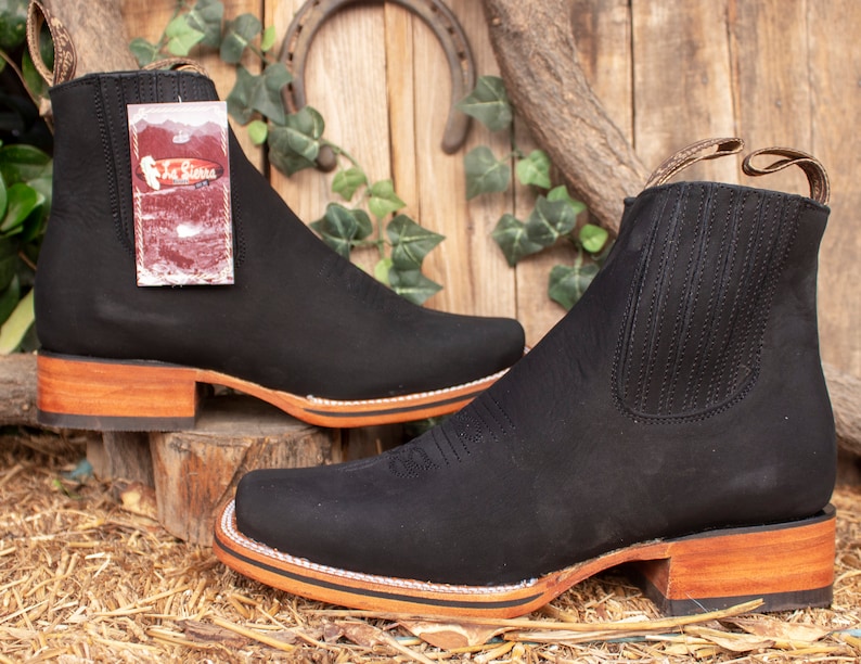 MENS LEATHER COWBOY Nubuck Rodeo Square Toe Half Boots Botines - Etsy