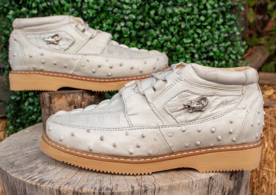MENS CROCODILE OSTRICH Faux Print Casual Ivory Sneaker  display picture 3