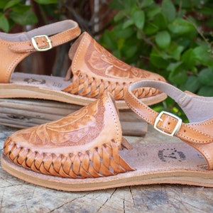 WOMENS ROSE STAMPED Brown Leather Shoe Huarache Mexican - Etsy