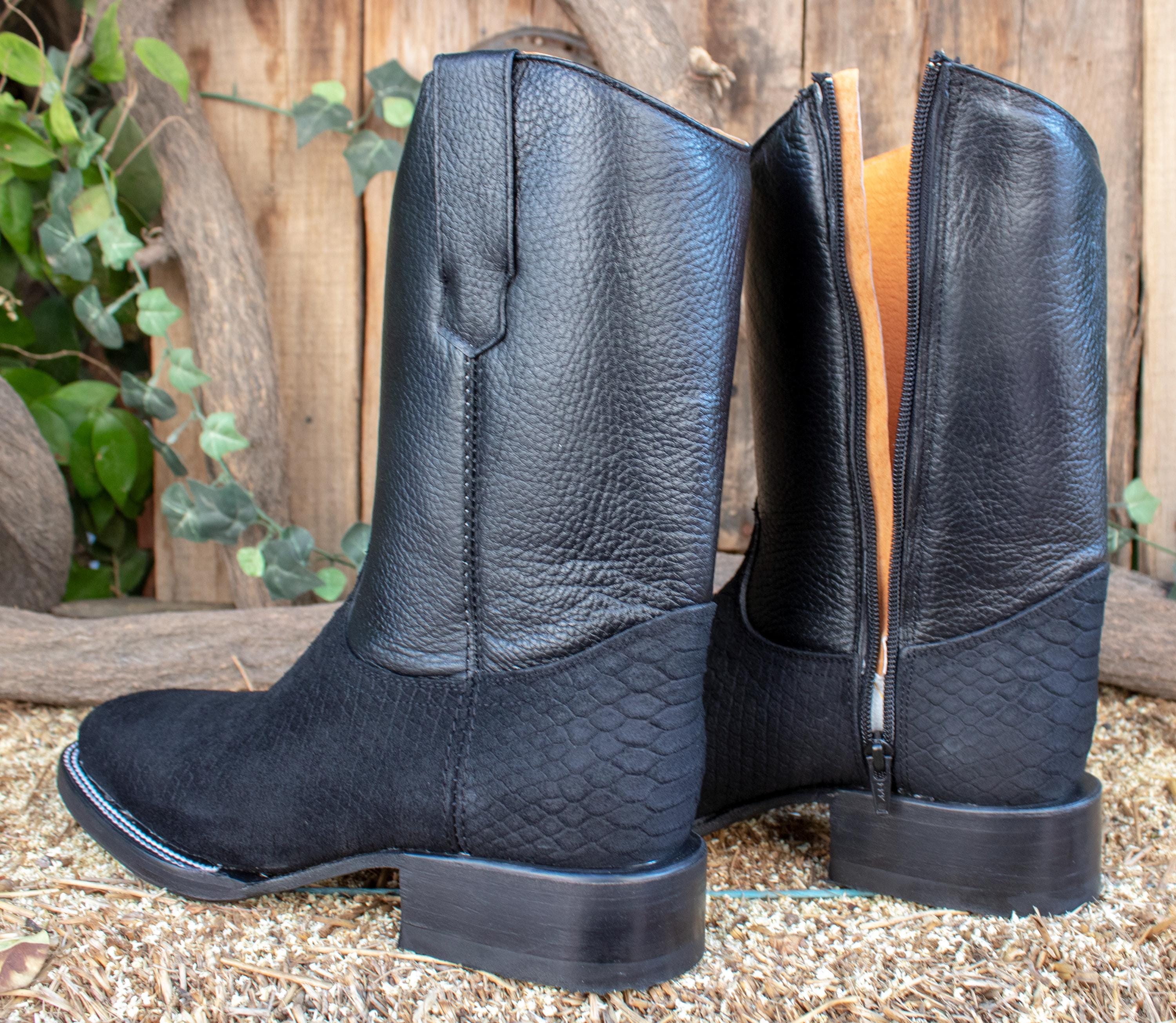 NWOB Men’s SZ 48 (China)/13 US black vegan leather square toe boots w/faux snake Men main image 4