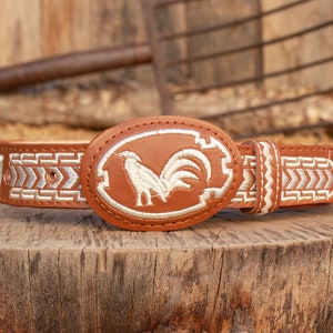 CHILDRENS boys WESTERN Rooster gallo EMBROIDERED Charro cowboy leather belt