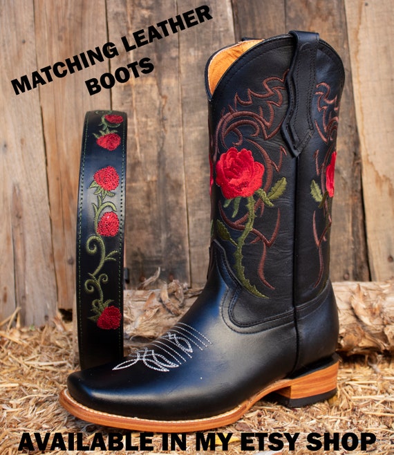 La Sierra Boots Women’s Rose Embroidered Western Cowgirl Leather Belt Size 34 WOMENS BLACK Rose EMBROIDERED Western Cowgirl Cowboy Leather  main image 4