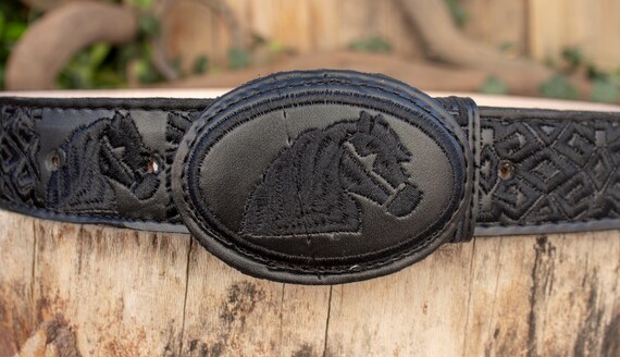MENS WESTERN LEATHER Horse Caballo Black Embroidered Leather  display picture 3