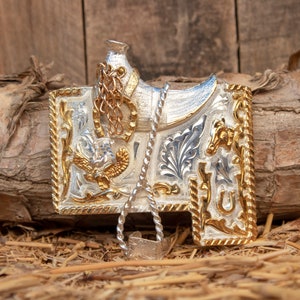 HORSE SADDLE ENGRAVED cowboy western Mariachi alpaca silver belt buckle sillin caballo