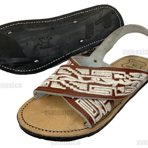 MENS EMBROIDERED HUARACHE sandals with tire sole dark brown piteado grabado