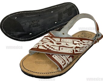 MENS EMBROIDERED HUARACHE sandals with tire sole dark brown piteado grabado