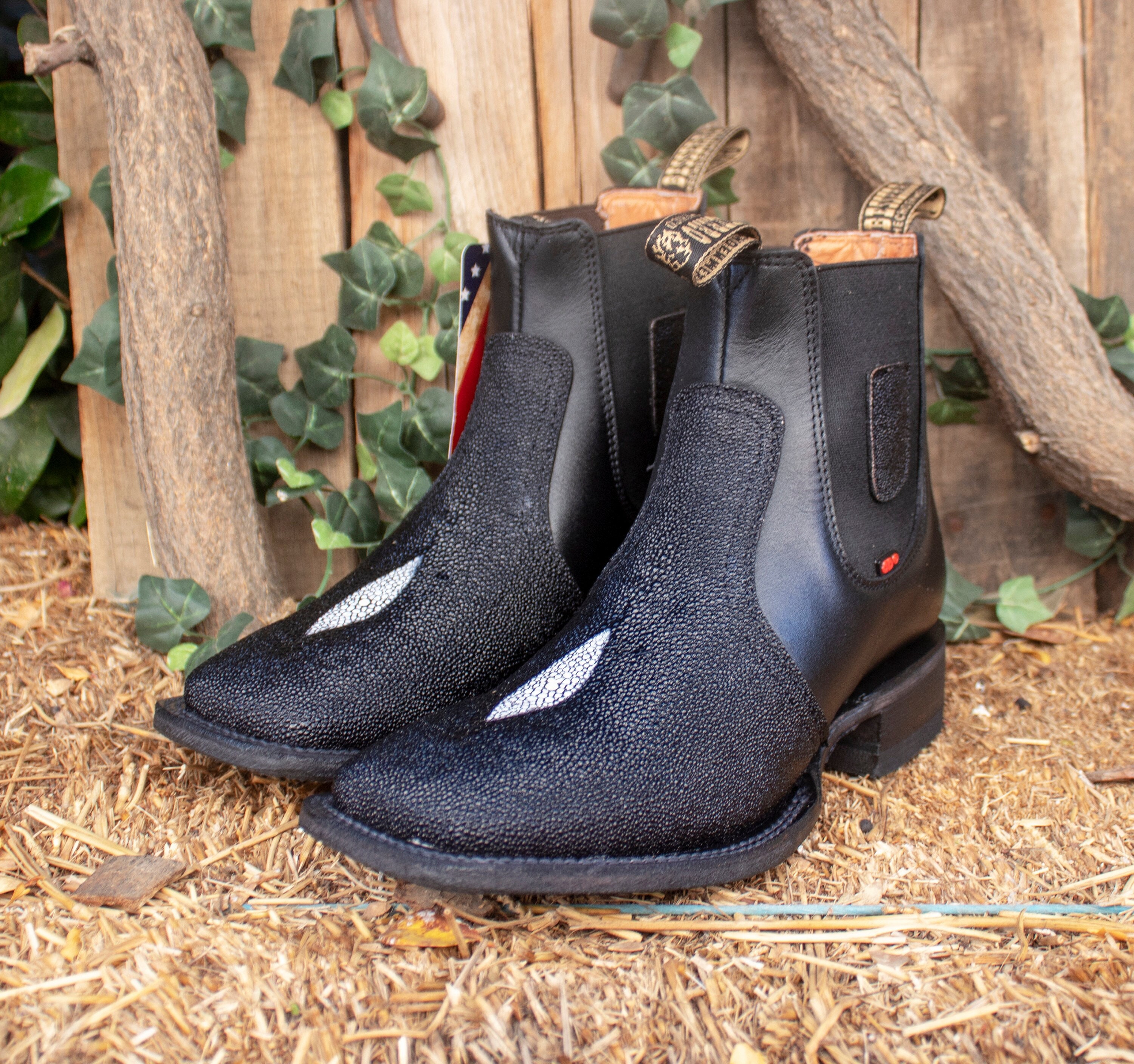 MENS Black Faux MANTARAY Leather Square Toe Cowboy Western Rodeo Half Boots Mantarraya Botines Etsy
